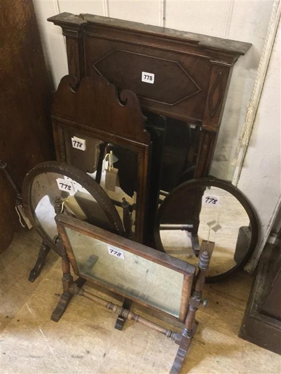 Regency mahogany pier glass , two toilet mirrors, a fret-carved mirror & an oval mirror (5)